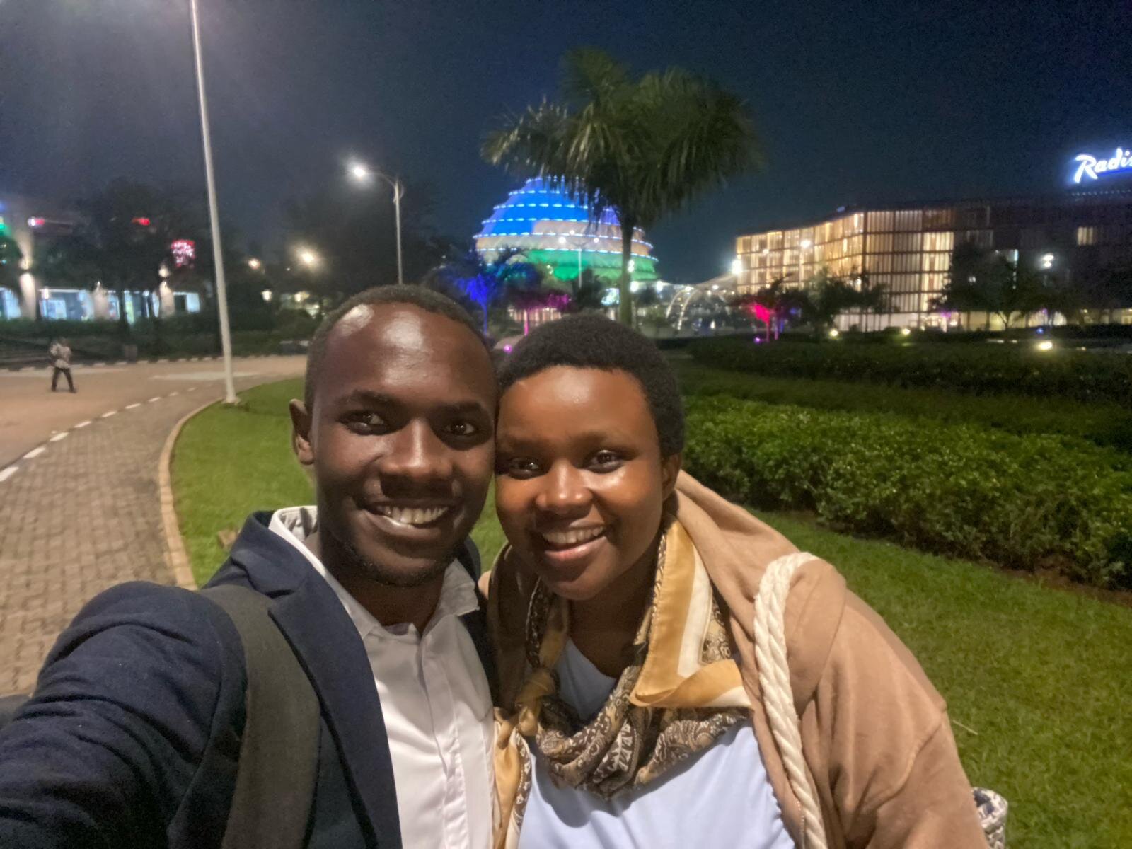 Louise and Aimable in front of the Radisson, February 26, 2024